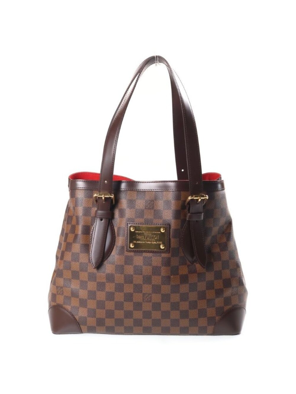 Louis Vuitton Damier Hamted MM Tote Bag Brown Leather Gold